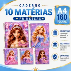 CADERNO UNIVERSITÁRIO PRINCESAS 10 MATERIAS 160 FOLHAS