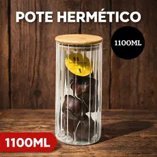 Pote porta mantimentos 1.100L de Vidro Com Tampa De Bambu pote hermetico cozinha 1 UNIDADE