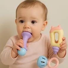 Kit Bebe Mordedor Colorido 3 Peças Chocalho Presente Para Menina e Menino