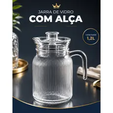 Jarra de Vidro Canelada com Tampa de Acrílico 1200ml Alça Resistente para Água e Sucos