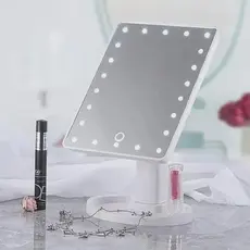 Espelho Mesa Portátil 16 Leds Botão Touch À Pilha Cabo Usb