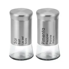 Kit Porta Tempero Saleiro E Pimenteiro Em Inox Vidro 2 Pcs