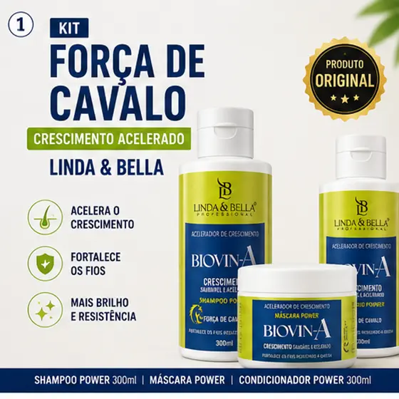 Kit Força de Cavalo Linda & Bella Biotin-A Crescimento e Fortalecimento Capilar