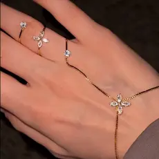 Pulseira de Anel com Franjas de Diamante Brilhante, Anel de Luxo Integrado, Decoração de Mão, Estilo Niche de Alta Quali