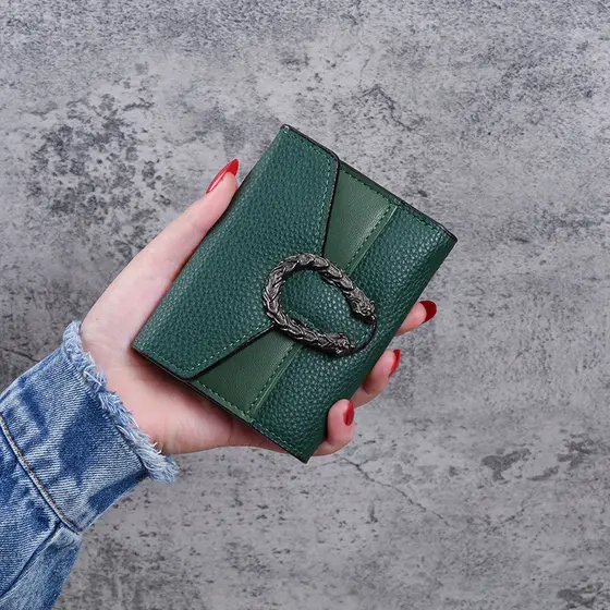 2024 Nova Carteira Feminina Curta de Couro Bolsa Patchwork Clipe de Dinheiro Pequena Clutch Tripla Multi-funcional Porta
