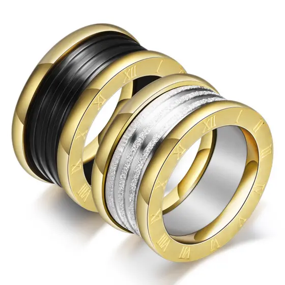 Anel de Cabo de Aço Inoxidável Bicolor Personalidade Masculina Anel com Numeral Romano Adequado para Noivado/Casamento/U