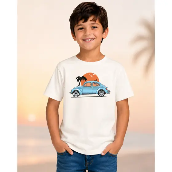 Camiseta Infantil Fusca Azul 100% Algodão