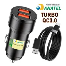 Carregador Turbo Veicular Carga Rápida com Cabo 2 Saídas USB 4.8A Cor aleatória