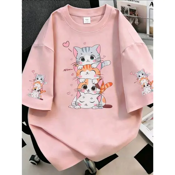 Camiseta UNISSEX ALGODAO Feminina Blusa Estampas Gato Fofo unissex P AO G5