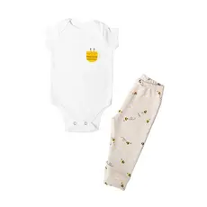 Conjunto Calça e Body manga curta menina 100% algodão luxo estampado Abelinhas