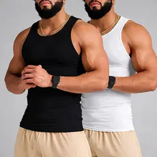 Kit 2 Regatas Americana Masculina Canelada Lisa Malha Confortável Ajustada