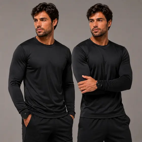 Kit 2 Camisas Segunda Pele Masculino UV Térmica Proteção Solar UV50+ Manga Longa Esportiva