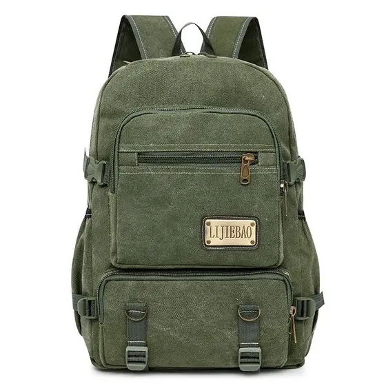 Mochila de Lona Vintage Estilosa Vários Compartimentos Viagem e Estudos 2501