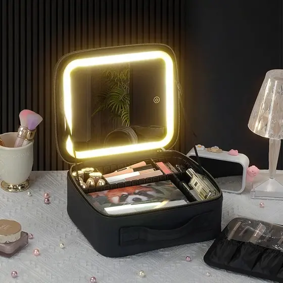 Kit Maleta Maquiagem Profissional Com Espelho e Luz Led e paleta de maquiagem