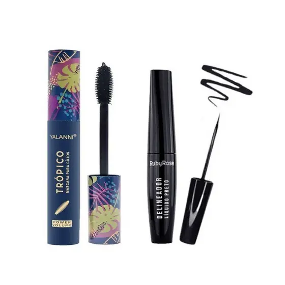 NOVO KIT RÍMEL TROPICO RUBY ROSE/MASCARA DE CÍLIOS + DELINEADOR LIQUIDO PRETO - RUBY ROSE HB8406