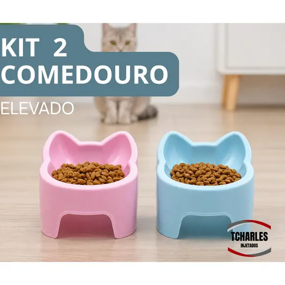 KIT 2 Comedouro Bebedouro Gatinho Elevado Postura correta - Antiformiga