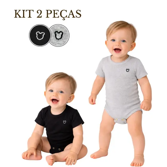 Kit 2 Peças Body Bordado Ribana Canelada Liso Bebe Conforto Praticidade Alta Qualidade