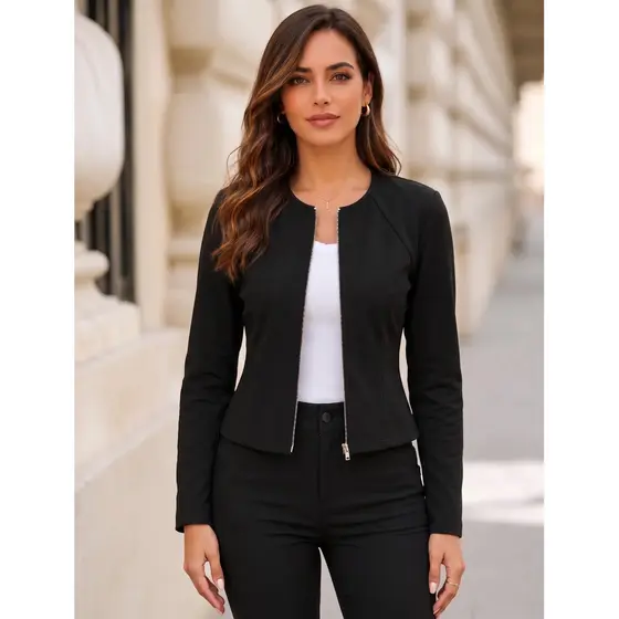 Jaqueta Feminina Scuba Suede Premium com Zíper Elegante Moderna Confortável Look Casual Chic Outono Inverno