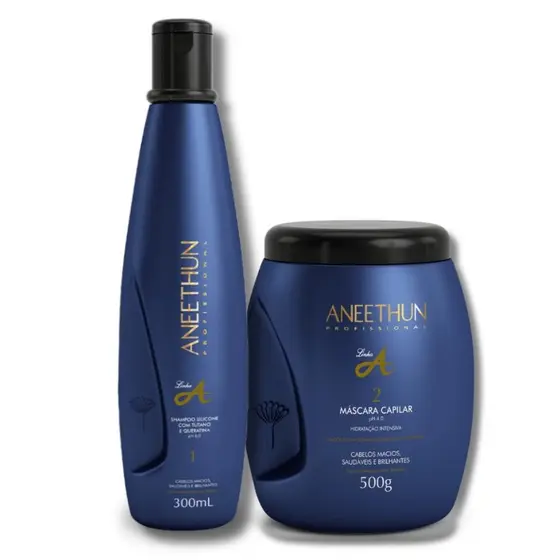 Kit Shampoo 300ml e Máscara Capilar 500g Linha A - Aneethun