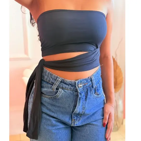 Blusa Feminina Cropped Amarraçao tomara que Caia Top croped Sem bojo estiloso.
