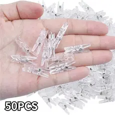 50 Pcs Transparente Primavera Pendurado Clipes Clipe Linha De Roupas De Plástico Mini Fotos De Papel Artesanato Decoraçã
