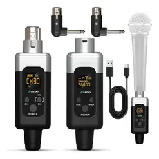 Sistema Sem Fio UHF para Microfone – Transmissor e Receptor, Preto/Prata, Uso Profissional