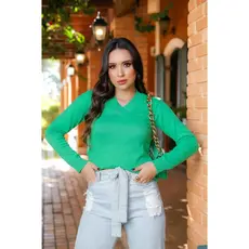 Blusa de Frio Feminina Básica Tricot Premium Decote V Suéter  Manga Longa Elastano Moda Inverno