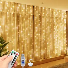 6x3M （3x3m） 600/300 LED cortina de luz com controle remoto 8 modos de iluminação corda de luz USB várias