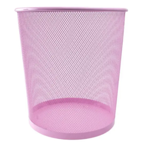 Lixeira Metal Aramado Cesto Lixo Escritório Telada Rosa