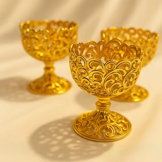 Kit 60 Copo Taça Dourada de Acrílico Cálice Decoração