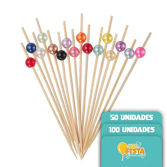 50 e 100 Palitos De Bambu Coloridos, Dourado e Vermelho Decorativos Para Petiscos Biodegradáveis