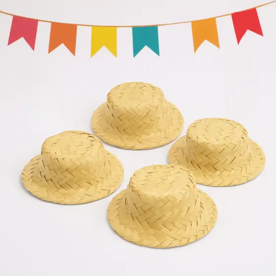 Kit 10 Mini Chapéu De Palha Bonequinha Decoração Festa Junina