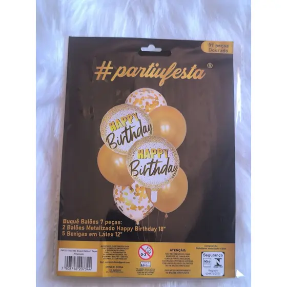 Balões Happy Birthday Dourado/Rose Metalizado 7 Peças Aniversário