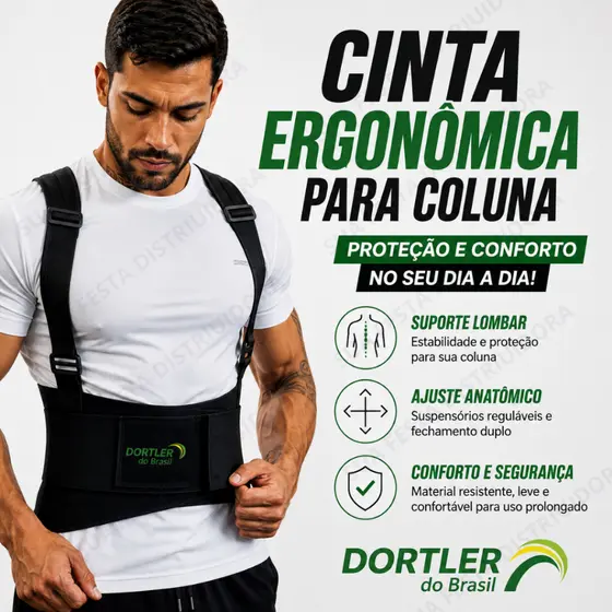 Cinta Ergonômica Dortler Lombar com Suspensório Regulável para Trabalho e Academia