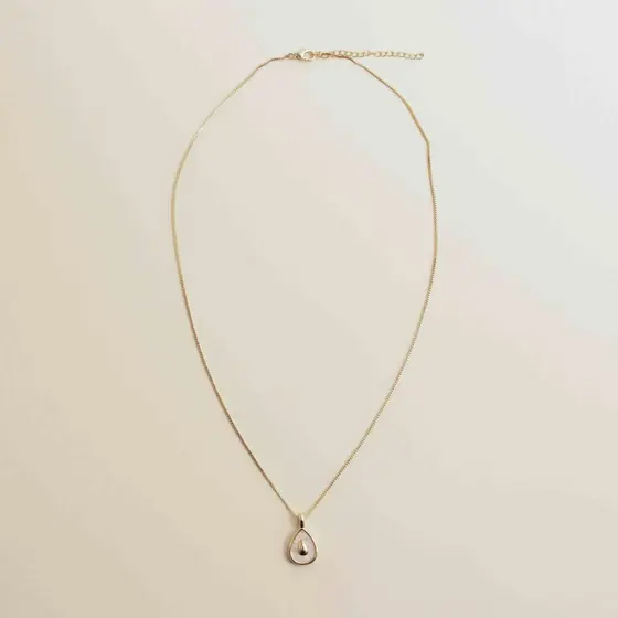 Colar Pingente Gota De Madrepérola Com Detalhes Dourado  -