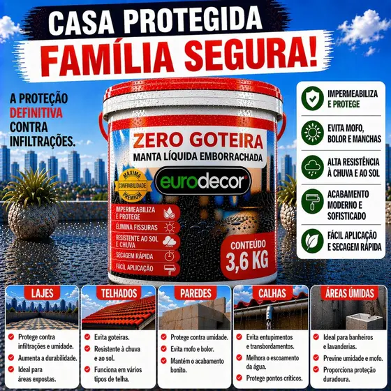 Manta Liquida Emborrachada Premium 1KG Ou 3,6KG Protege Lajes De Infiltração e Vazamentos