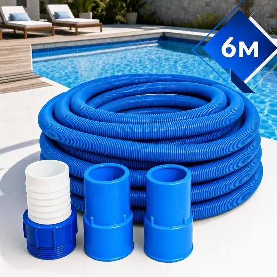 Mangueira Reforçada De 6 Metros 38mm Para Piscina Com Adaptador e Ponteiras