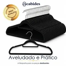 Cabides Reforçados de Veludo Slim Adulto Antideslizante Ultrafino Preto Com 30un Economia De Espaço