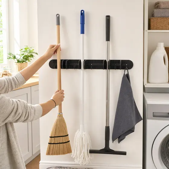 Suporte Organizador De Parede Para Vassouras Rodo Ganchos Resistente Porta Vassouras Mop Lavanderia Área Serviço