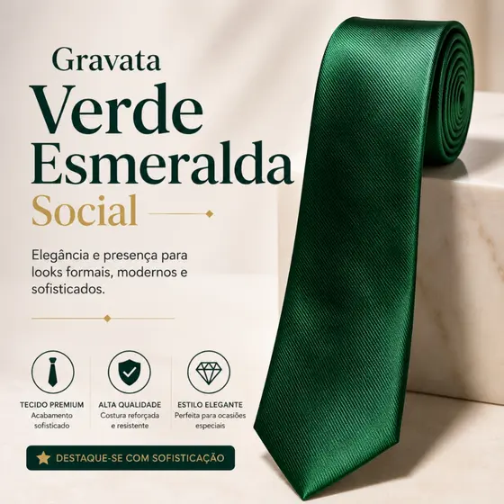 Gravata Verde Esmeralda Slim e Semi Slim social