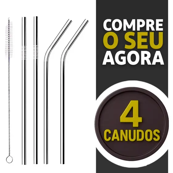 Combo 04 Canudos Inox Com Escova Ecológico Reutilizáveis Sustentáveis