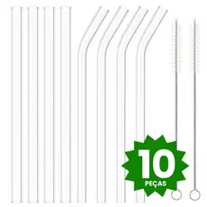 Kit 08 Canudos de Vidro Escova Transparente Ecológico e Higiênico