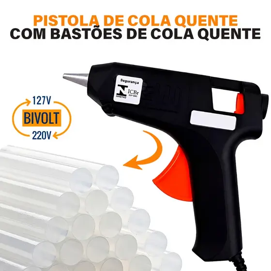 Pistola Aplicadora De Cola Quente 10W Bivolt + 10 20 ou 30 Bastões