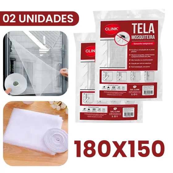 Kit 02 Telas Mosquiteiro 150x180cm Velcro Adesivo Janela Anti Inseto