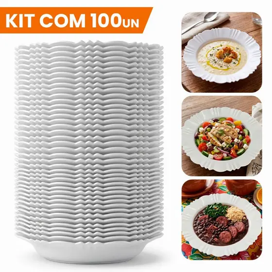 Kit 100 Pratos Pétala Premium Plástico Reforçado Extra Forte Perfeito para Festas e Eventos