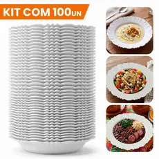 Kit 100 Pratos Pétala Premium Plástico Reforçado Extra Forte Perfeito para Festas e Eventos