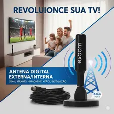 Antena Digital Interna e Externa, Sinal TV, HDTV, 4K, FM, UHF, Base Imã, Prova d'água