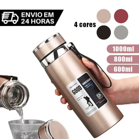 Garrafa 1000ml 800ML Inox Térmica Com Infusor Prata e Dourada De Água Café Dupla Com Alça