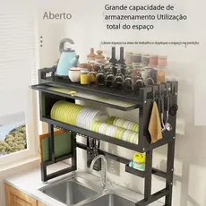 Organizador Escorredor De Pratos E Louças Suspenso Sobre Pia Com Porta Armário De Cozinha Aço Carbono Multiuso