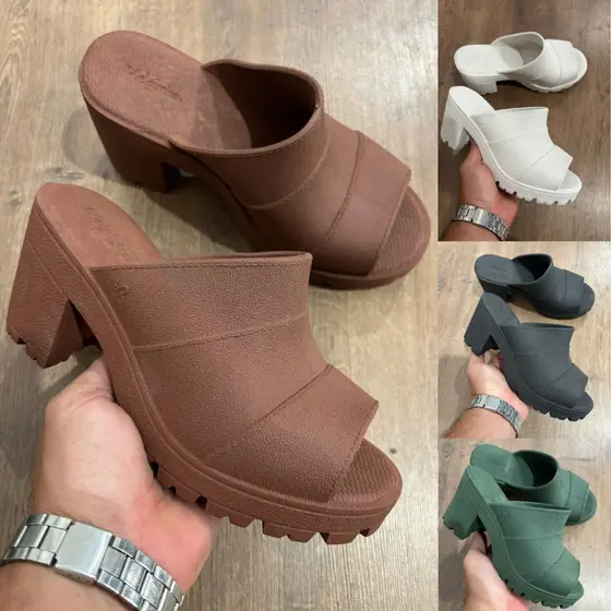 Tamanco Salto Bloco Liso Meia Pata Feminino Confortável Blogueiras Confortável